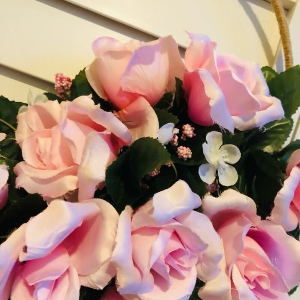 Princess Pink Rose Romantic Fancy Floral Decor Barbiecore Feminine Twine Wreath - Picture 4 of 5